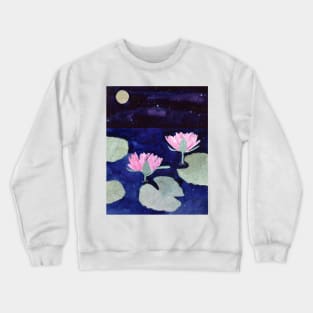 Water Lilies at Night Watercolor Art Crewneck Sweatshirt